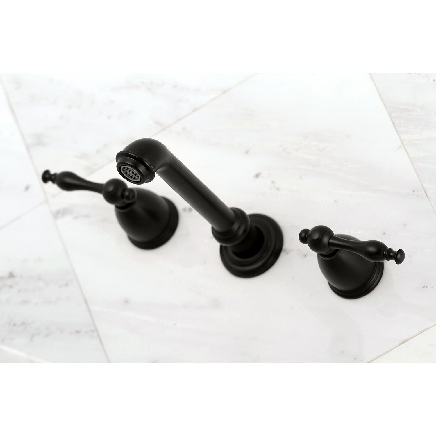 Kingston Tulare KS7120NL - Naples Double-Handle 3-Hole Wall Mount Bathroom Faucet, Matte Black — thumbnail 3